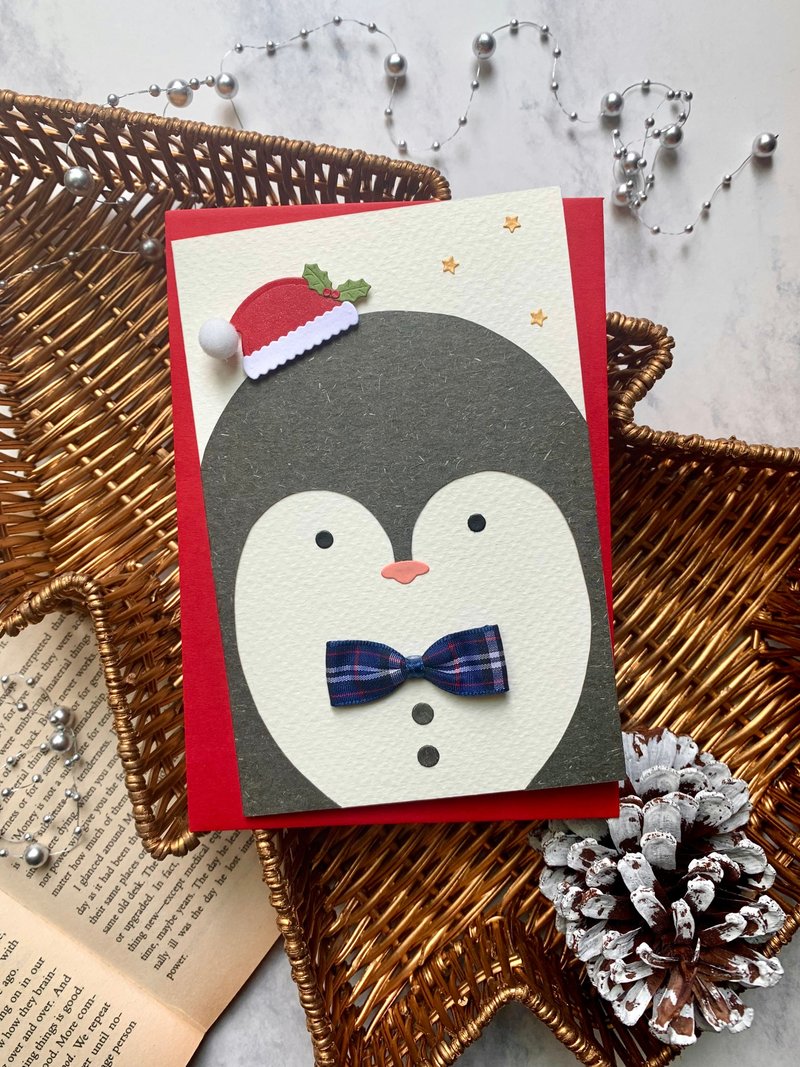 聖誕卡片/企鵝卡片Christmas Card_領結企鵝 - 卡片/明信片 - 紙 黑色