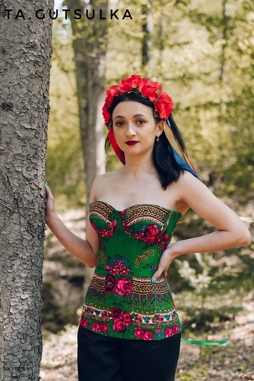 Ta Gutsulka Ukrainian superwoman, corset, cross stitch, embroidery