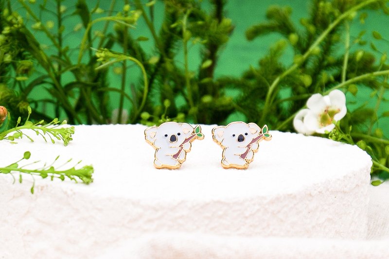 Koala koala cute animal clip-on earrings birthday gift carton packaging - Earrings & Clip-ons - Enamel Gray