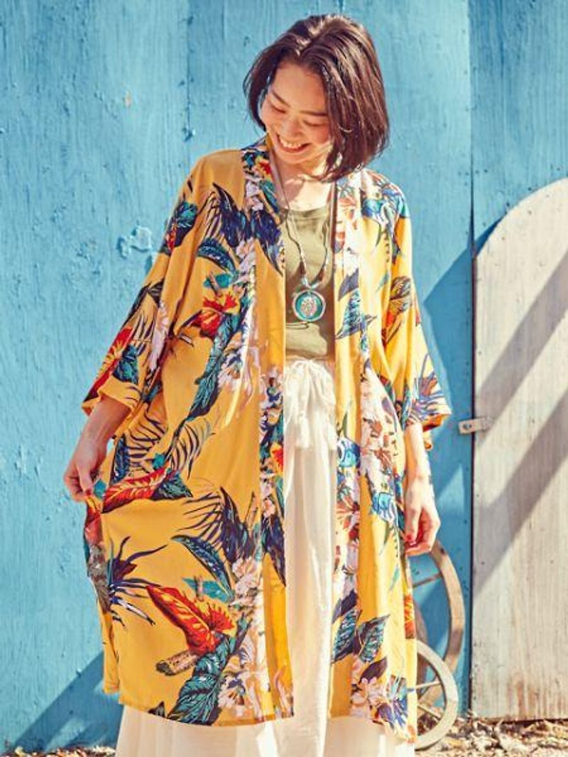 Botanical Flower KIMONO Cardigan - Women's Casual & Functional Jackets - Other Materials 