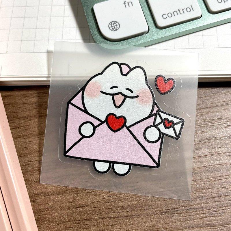 Cat Sticker - Love Letter (1pc) - 貼紙 - 塑膠 粉紅色