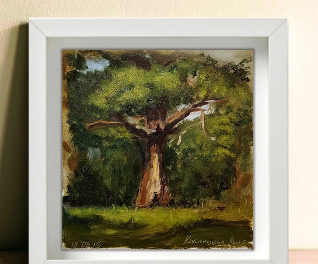 パスカル　油絵 樫の木の絵画風景オリジナルアート森アートワーク油絵7×8 - ショップ