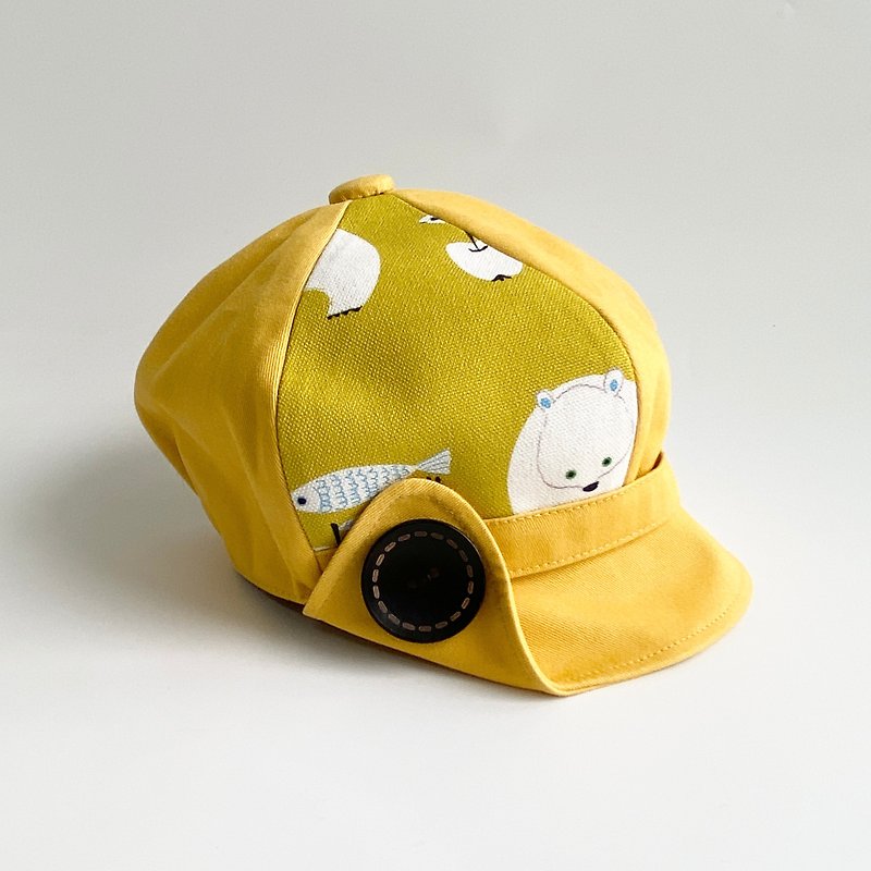 VA.布手作/南瓜帽/北極熊 - 嬰兒帽/髮帶 - 棉．麻 黃色