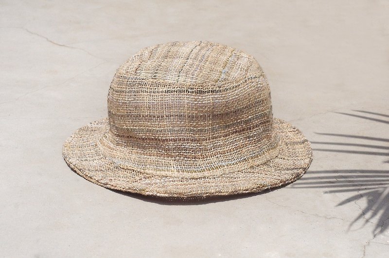 Valentine's Day gift limited hand-woven cotton / cotton hat / hat / fisherman hat / straw hat / straw hat - original summer color cotton - Hats & Caps - Cotton & Hemp Khaki