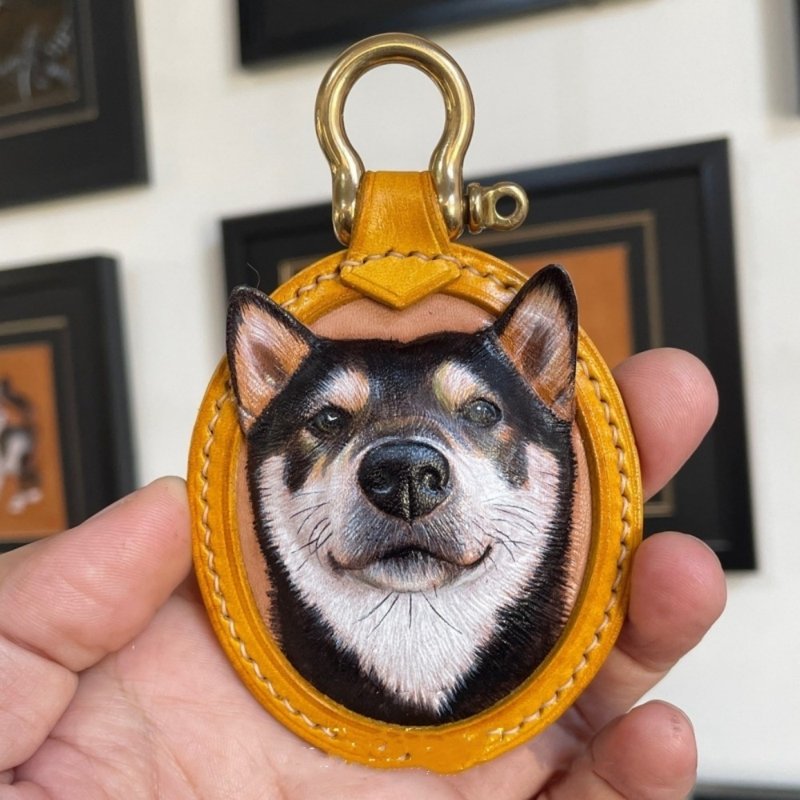 ペットの肖像画レザーキーホルダー うちの子 キーホルダー 秋田犬 アキタ わんちゃん 柴犬 うちの子 オーダー グッズ 猫 名入れ レザー ペット ねこ 犬 - 客製化寵物商品 - 真皮 
