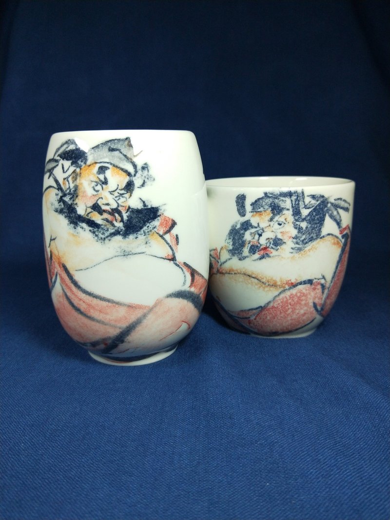 鍾馗吉祥如意對杯 藝術家 陳士侯 手繪 - 茶壺/茶杯/茶具 - 瓷 白色