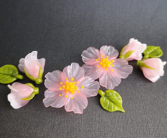 Pink Glass Flowers With Stems Wire Flower Decoration Beaded