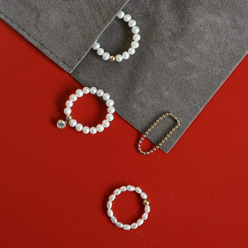 天然淡水mini珍珠戒指 未時美國進口14k包金尾戒指環女士精致禮物 - 戒指 - 珍珠 