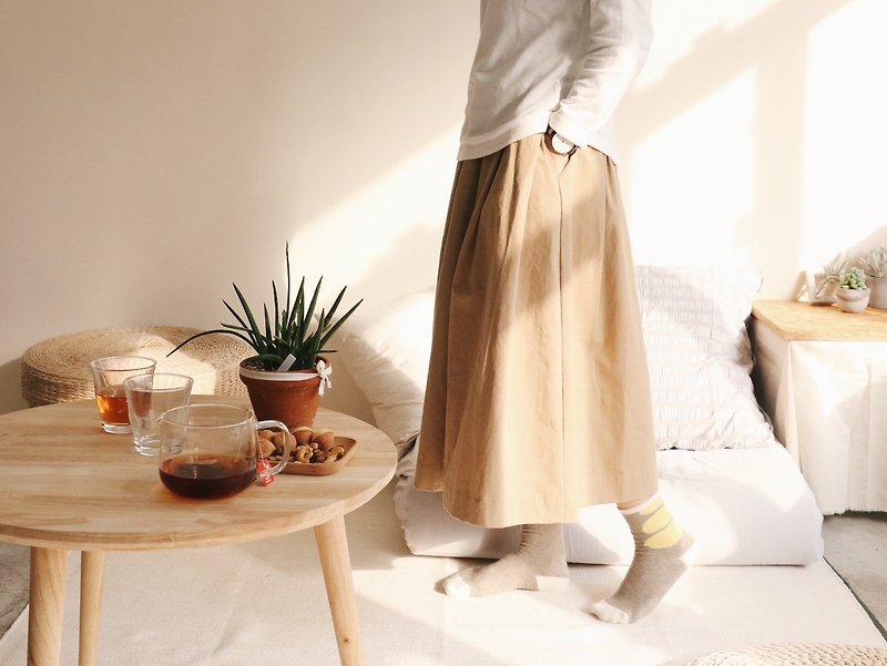 Home-made/folding skirt - กระโปรง - ผ้าฝ้าย/ผ้าลินิน สีกากี