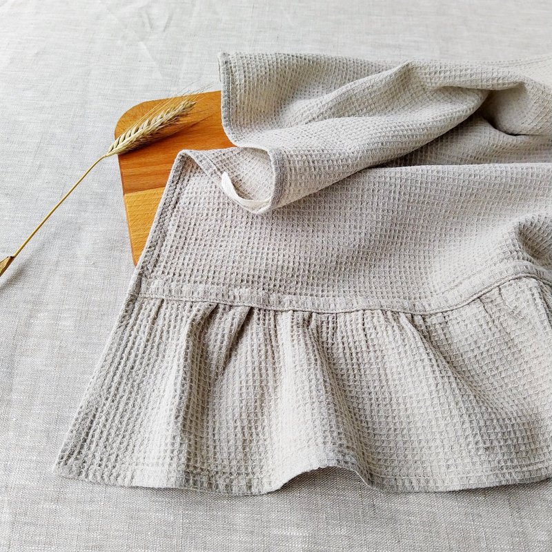 Linen towels kitchen, Waffle towel organic, Tea towel 50x70cm, Towel gift set - 毛巾/浴巾 - 亞麻 灰色