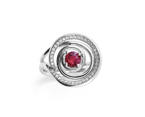 Majade Jewelry Design 紅寶石螺旋求婚訂婚鑽石戒指套裝 14k白金圓環新娘結婚2合1指環