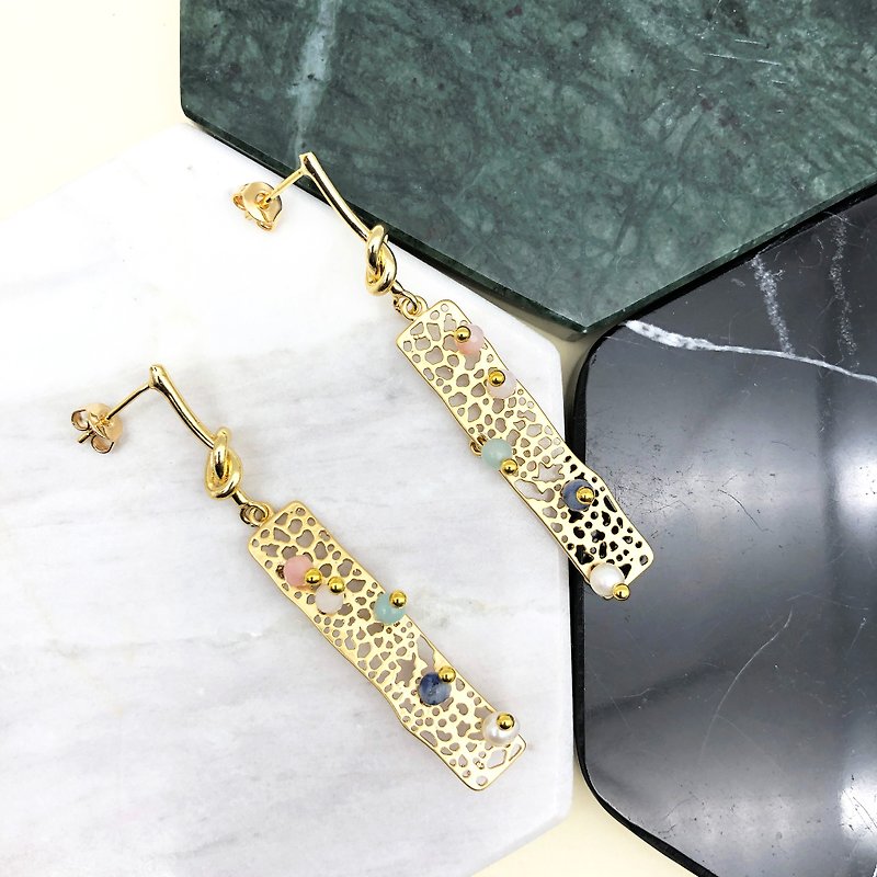 Brass Veins 14kgf Earrings【Wedding 】Mothers Day Gift【Japanese Style】 - ต่างหู - เครื่องประดับ สีทอง