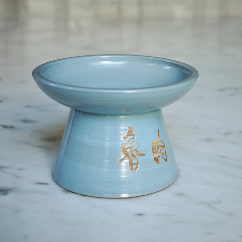 客製陶瓷貓狗碗 陶瓷倒鉤碗 寵物碗 - 寵物碗/碗架/自動餵食器 - 陶 藍色