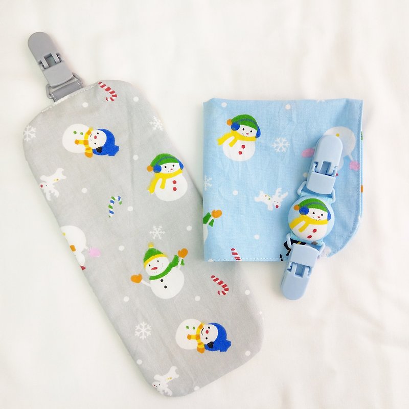 Happy Snowman - 2 colors available. Double-sided cotton handkerchief / handkerchief holder (name can be embroidered)
