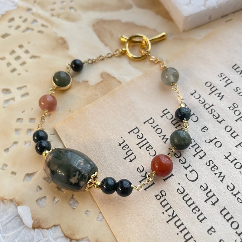 Secret Realm—Sakura Agate, Green Hair Crystal, Red Rabbit Hair Jade, Peace and Wealth, Endocrine Confidence and Emotions - Bracelets - Crystal 