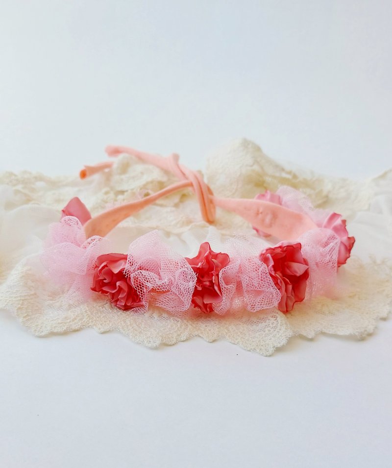 Newborn photography headband, Headband handmade flower Pink bow lace headband - หมวกเด็ก - วัสดุอื่นๆ สึชมพู