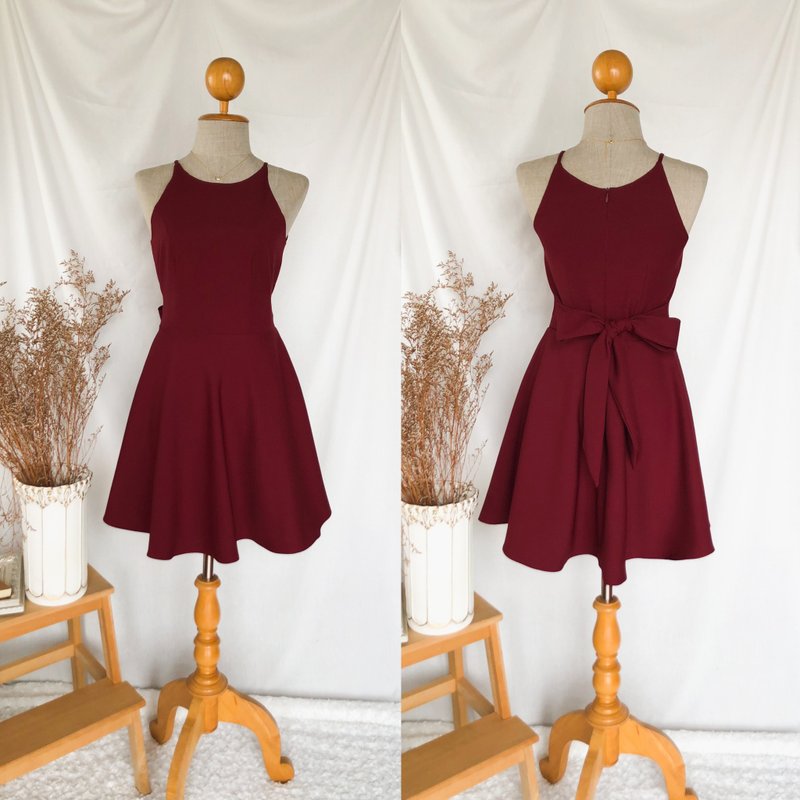 Burgundy dress Party summer Dress Evening prom sexy back red bridesmaid dress - 洋裝/連身裙 - 聚酯纖維 紅色