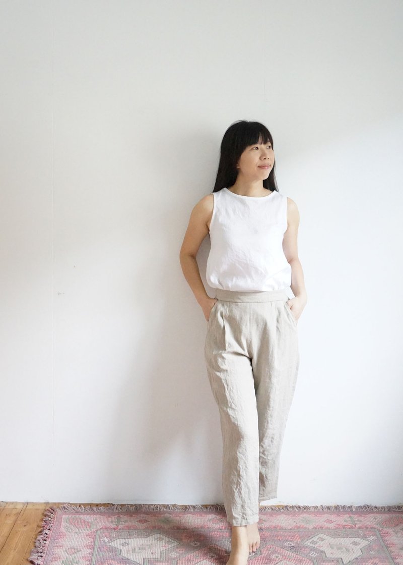 Shi grocery | Discounted classic pants | All-match style | Thick linen - rain dew - Women's Pants - Cotton & Hemp 