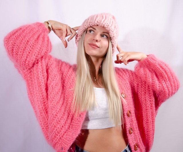 Pink Mohair Cardigan for women. Mohair pink sweater oversized. Pink Jacket  - Shop Knit Mafia Women's Sweaters - Pinkoi