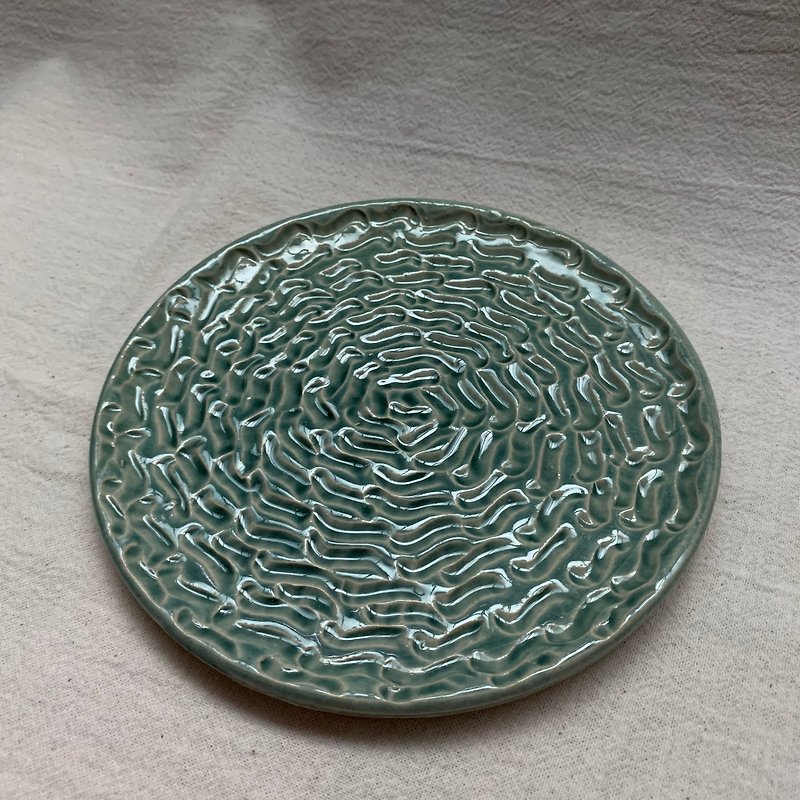 スクラッチディスク/ウェーブ/半透明グリーン - 皿・プレート - 陶器 