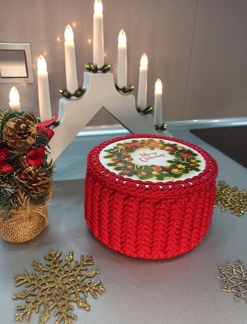 Christmas handmade red crochet casket - Storage - Other Materials Red