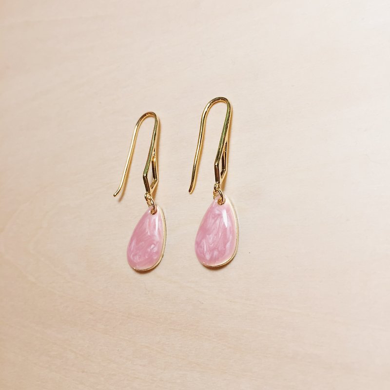 復古粉紅滴釉鏤空菱形水滴耳環 - 耳環/耳夾 - 顏料 粉紅色