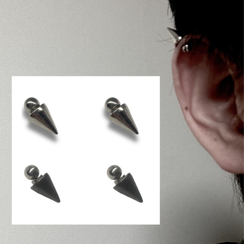 spike cone 2pc fake earrings CARTILAGE PIERCING MAGNET TYPE non-hole - Magnets - Other Metals Silver