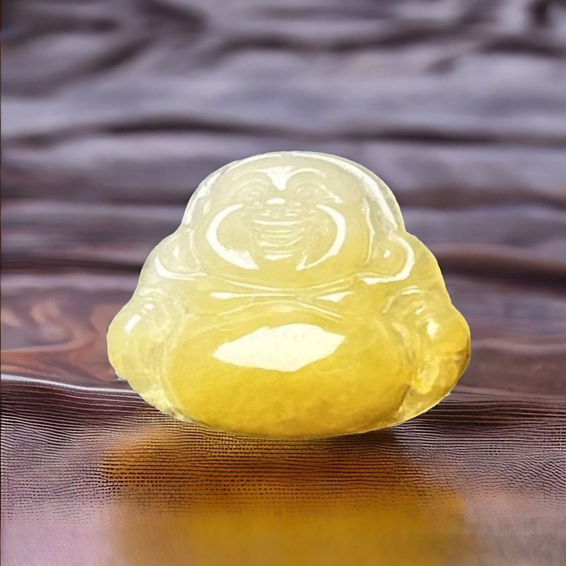 冰黃翡翡翠彌勒佛 | 天然緬甸玉A貨翡翠 | 送禮 - 項鍊 - 玉石 透明
