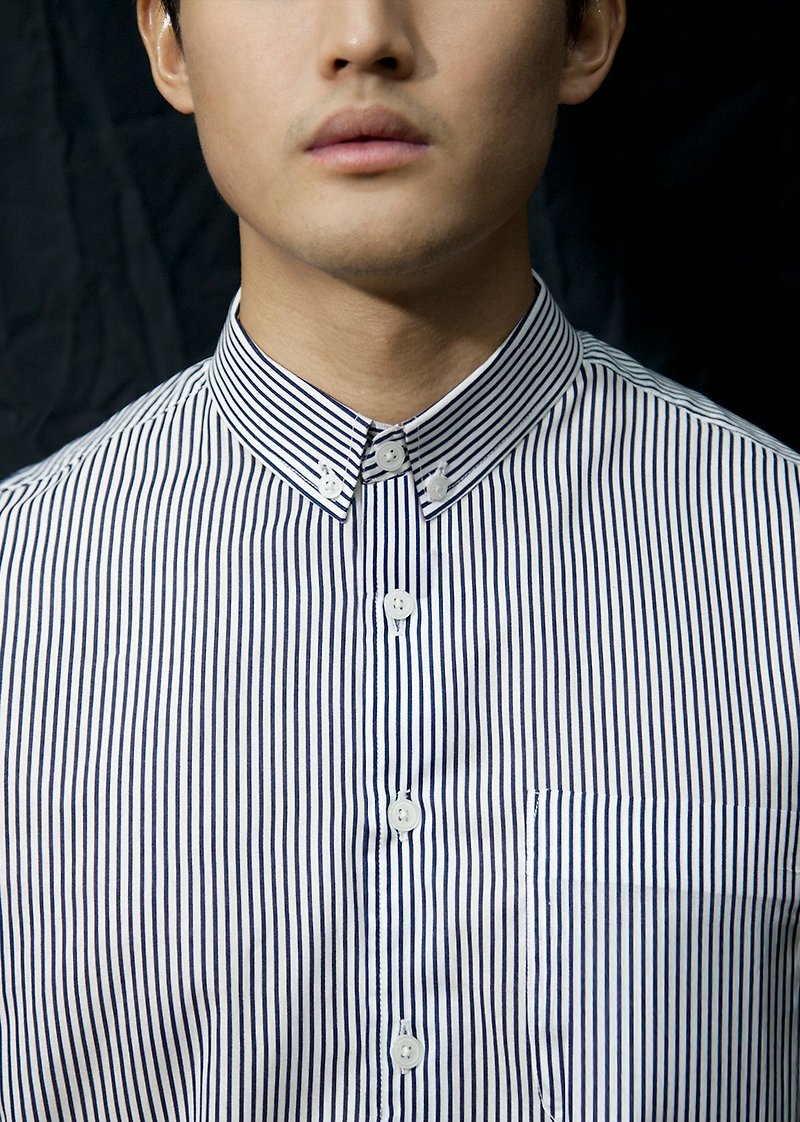 White striped shirt - button down - 男襯衫/休閒襯衫 - 棉．麻 白色