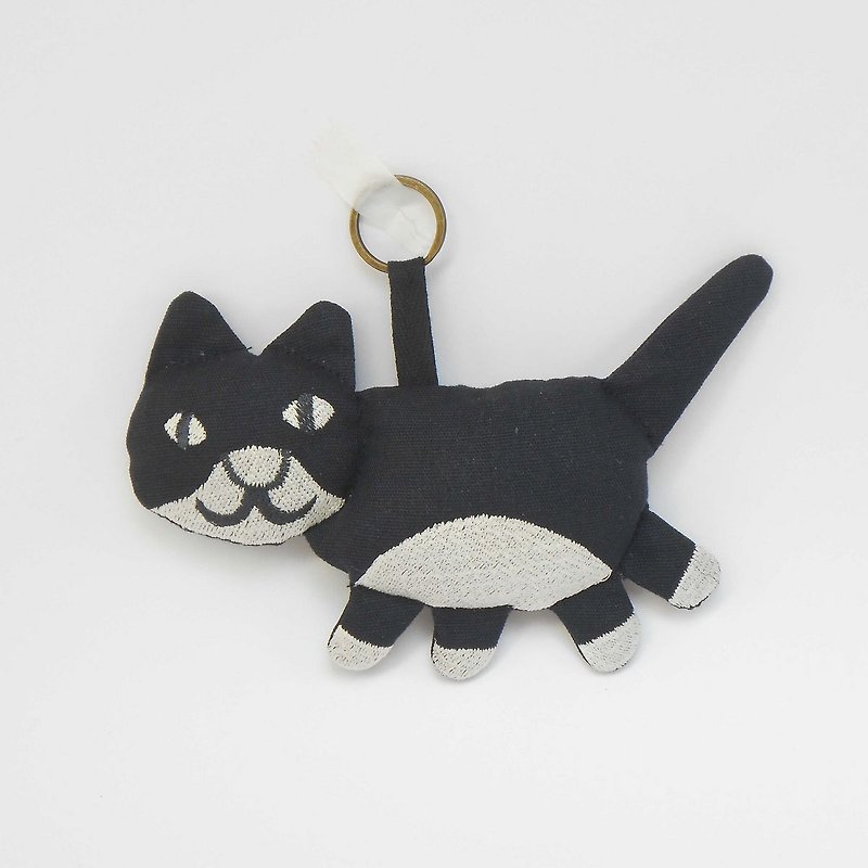 刺繡 玩偶 鑰匙圈01-黑白貓