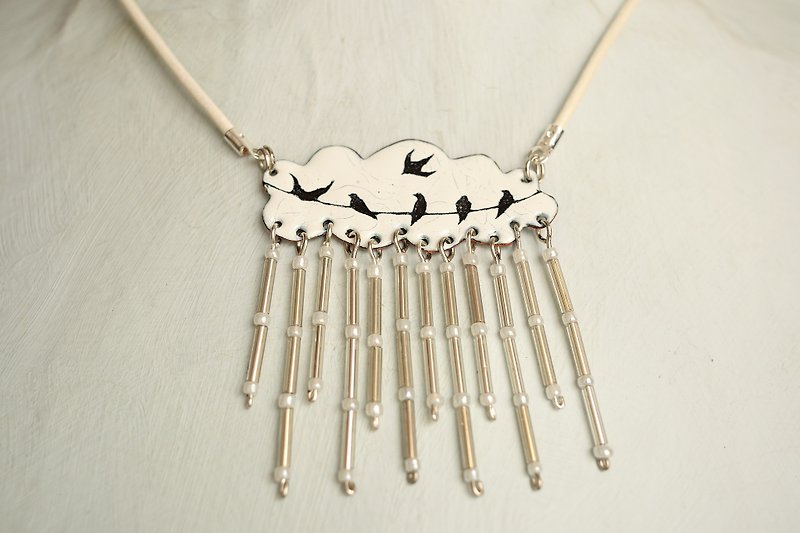 Jewelry, Necklace, Cloud, Birds, Enamel Necklace, Cloud Necklace, Rain,