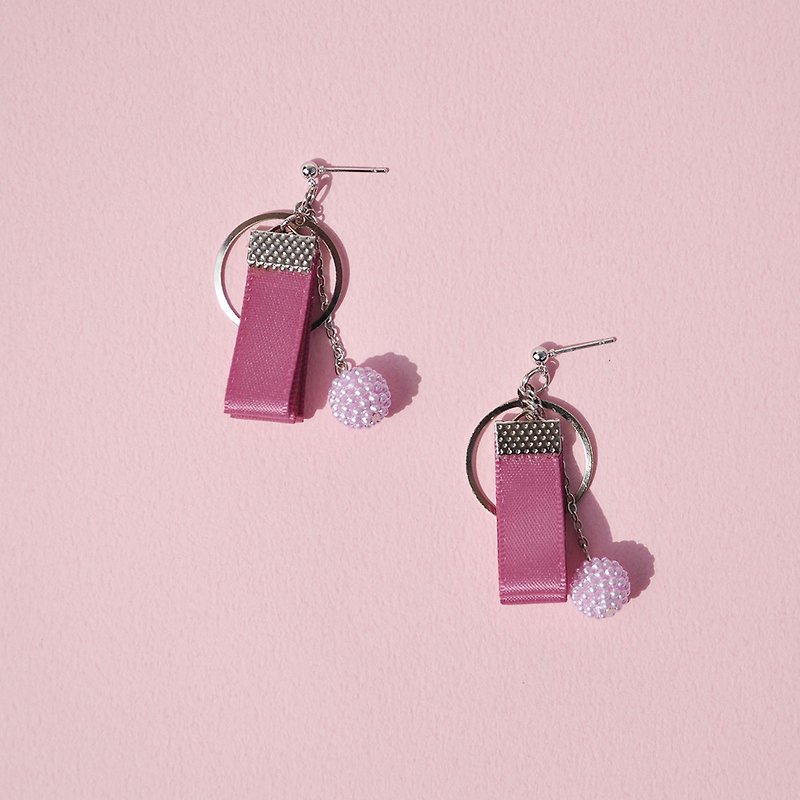 Ribbon bead earrings - Earrings & Clip-ons - Other Metals Pink