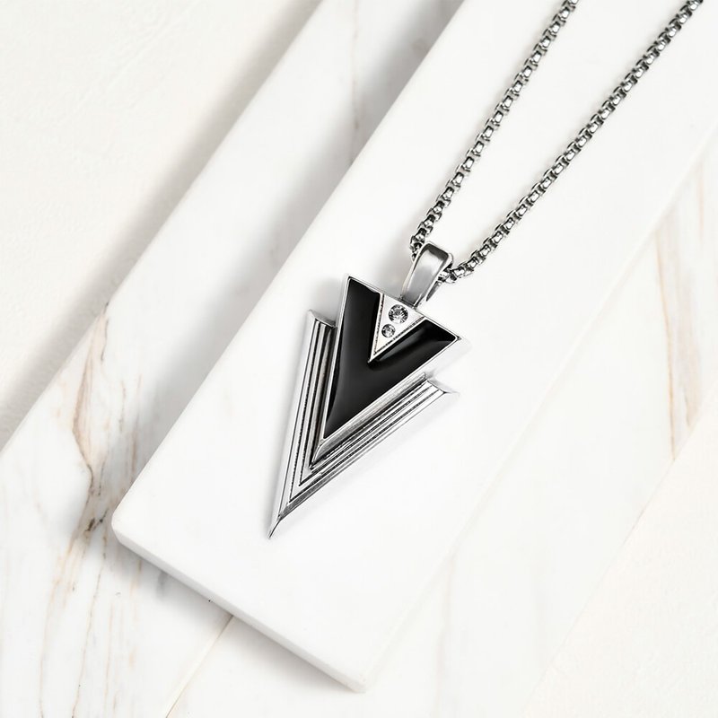 Geometric triangle boys' necklace, unisex necklace, personalized necklace, long necklace, Stainless Steel chain - สร้อยคอยาว - สแตนเลส สีเงิน