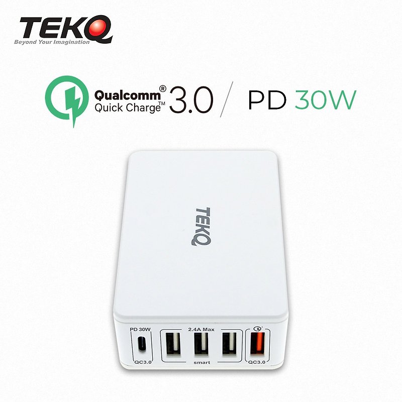 【TEKQ】5孔 63W USB-C/USB PD QC 旅充 五合一多功能充電器 - 行動電源/充電線 - 其他材質 白色