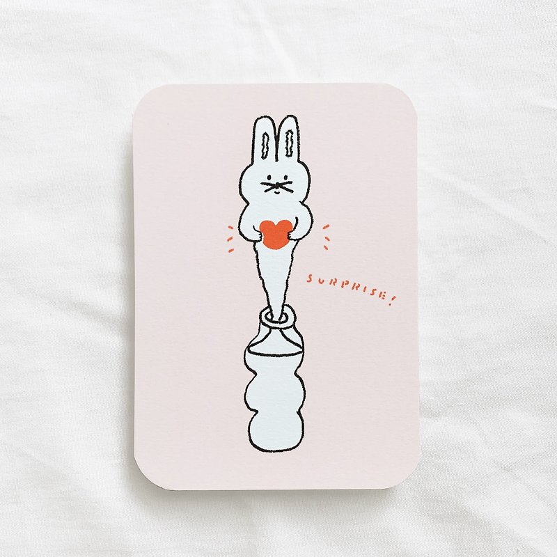 兔子的驚喜 / 孔版印刷明信片 - 心意卡/卡片 - 紙 粉紅色