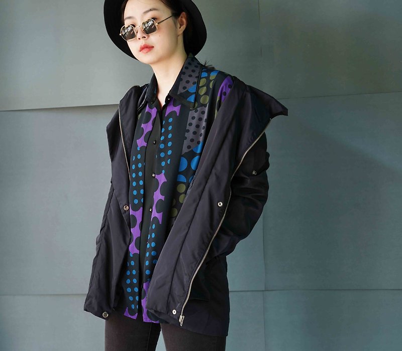 Treasure Hunting Vintage - Simple Black Knight Cardigan Tunic Hooded Jacket - Women's Blazers & Trench Coats - Polyester Black