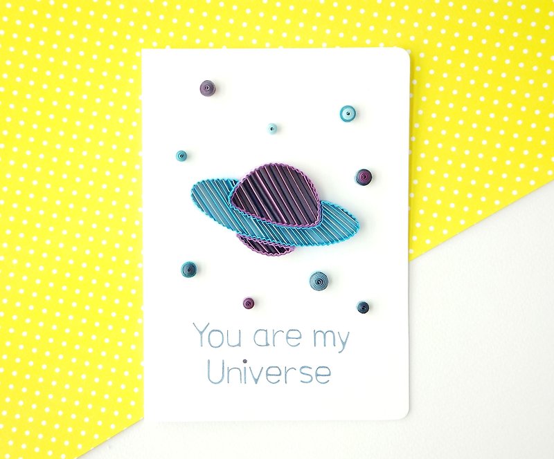 手作捲紙卡片-你是我的宇宙  萬用卡 藍紫星球