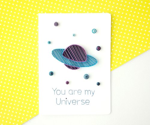 阿部吉手作趣 Colorful-Life 手作捲紙卡片-你是我的宇宙 萬用卡 藍紫星球