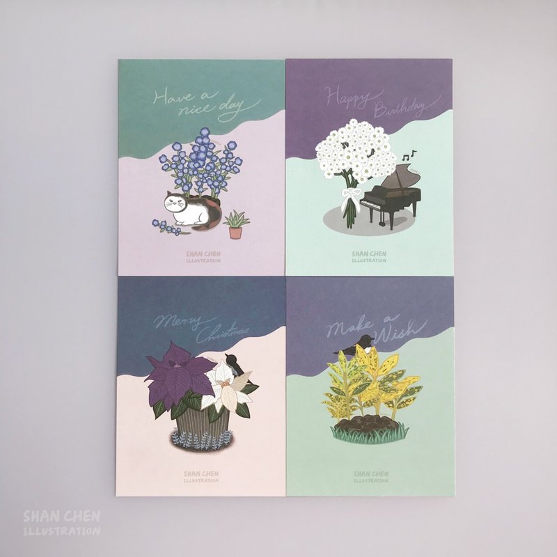 [Four-entry discount] Blessing series illustration postcard - Cards & Postcards - Paper White