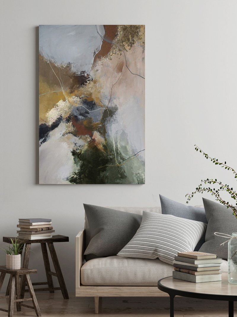Gray Gold Painting | Gray Gold Abstract | Gray Gold Wall Art | Green Rime 2 - 壁貼/牆壁裝飾 - 棉．麻 灰色