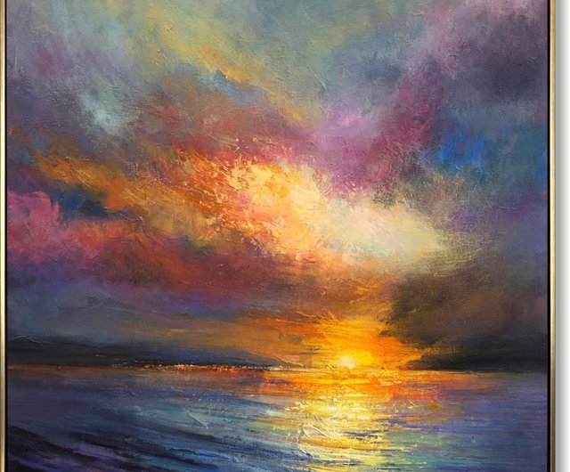 印象派　北郷薫澄【夕焼け】油彩画 印象派 北郷薫澄【夕焼け】油彩画