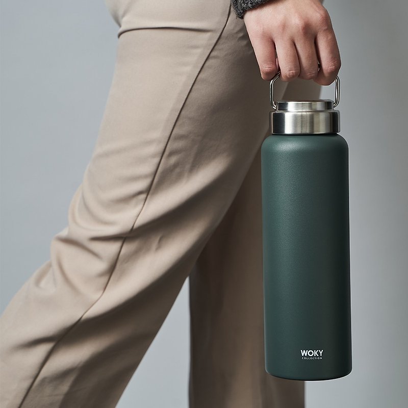 WOKY-Lightweight ceramic vacuum flask with easy-to-clean layer with handle 800ML-Night green - กระบอกน้ำร้อน - สแตนเลส สีเขียว