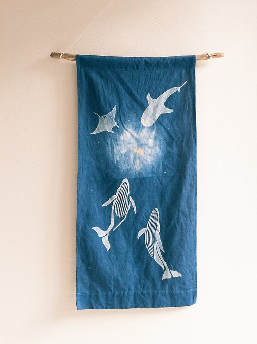 BLUE PHASE Ocean plastics Whale shark Tapestry Aizome JAPANBLUE 藍染タペストリー 鯨 shibori SDGs