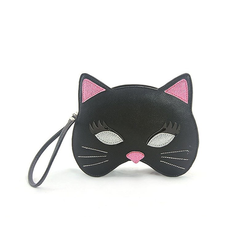 Sleepyville Critters - Black Kitty Mask Wristlet - Clutch Bags - Faux Leather Black