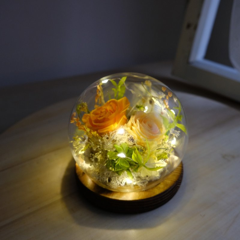 【永生花鍾罩】乾燥花/永生花/鍾罩/禮物/橘色/送禮/夜燈 - 植栽/盆栽 - 植物．花 橘色