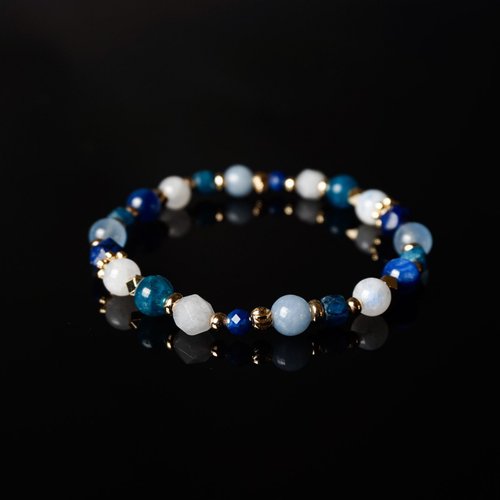宇宙礦飾 UCHUU Crystal 碧藍蒼穹 // 月光石青金石海洋藍寶藍晶石 手鍊 // 溝通表達 療癒