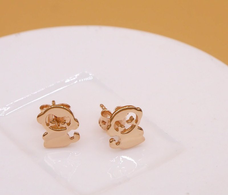 Handmade Little Monkey Earring - Pink gold plated Little Me by CASO jewelry