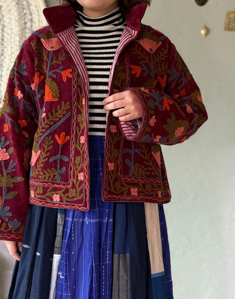 【Wine red】スザニ刺繍ジャケット - ジャケット - コットン・麻 レッド