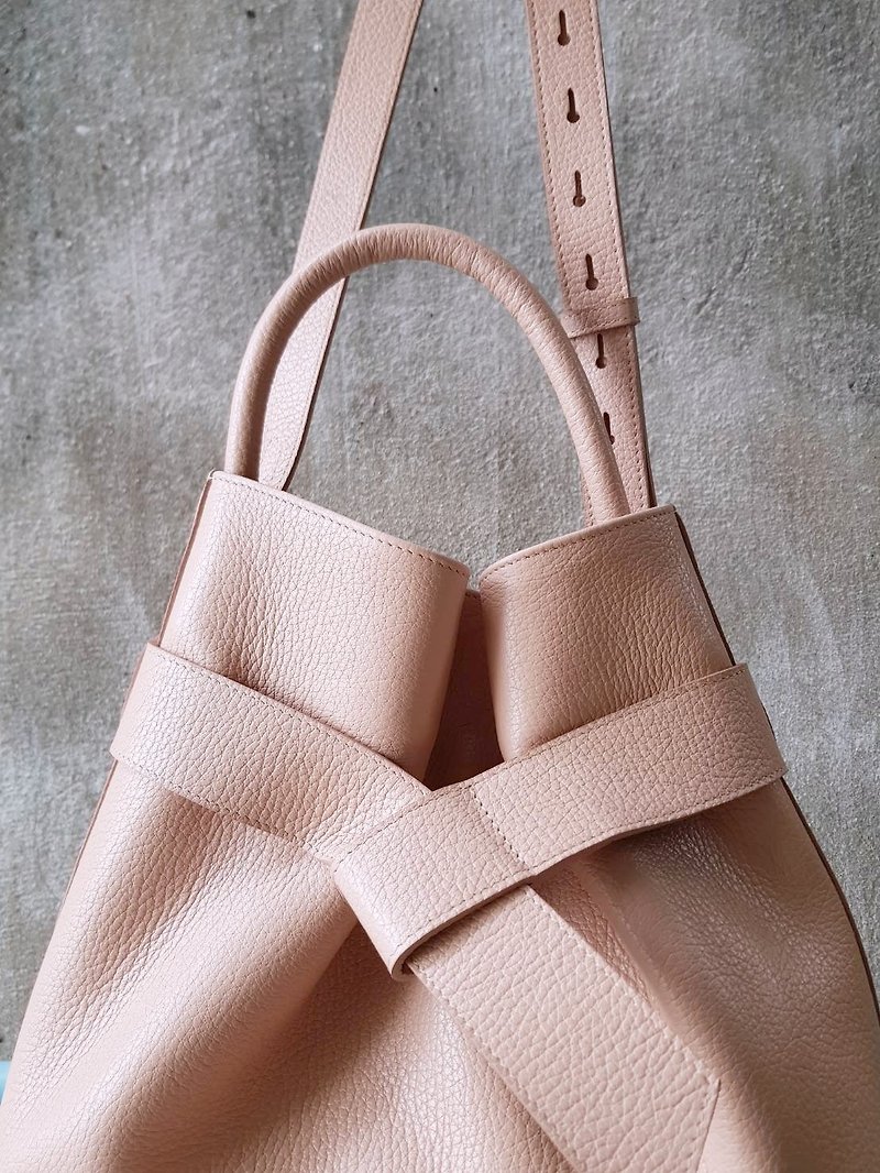 真皮 側背包/斜孭袋 粉紅色 - KANGAROO (Nude Pink) Leather Bucket Bag