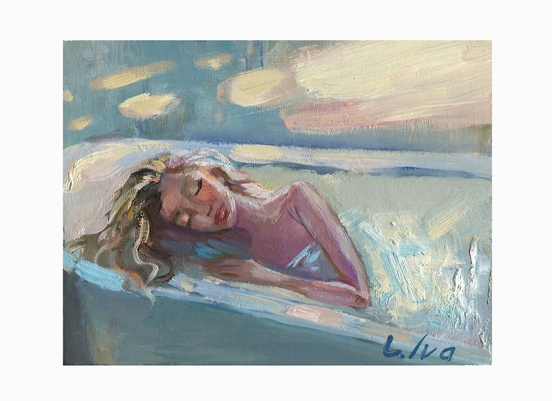 Girl Lying In The Bath / Oil Painting Wall Décor - 掛牆畫/海報 - 其他材質 